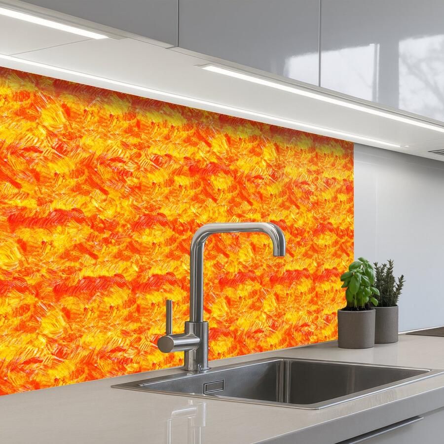 KitchenYeah Keuken achterwand 80x60 cm Spatscherm zelfklevend Verf Oranje Geel Muurbeschermer Spatwand fornuis
