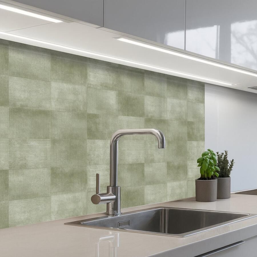 KitchenYeah Keuken achterwand 80x60 cm Spatscherm zelfklevend Vlakken Rustiek Groen Muurbeschermer Spatwand fornuis