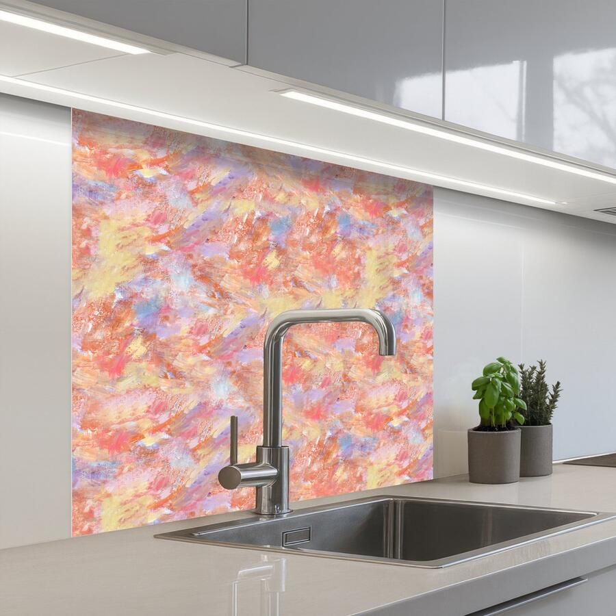 KitchenYeah Keuken achterwand 80x80 cm Spatscherm zelfklevend Abstract Multi Kleur Verf Muurbeschermer Spatwand fornuis