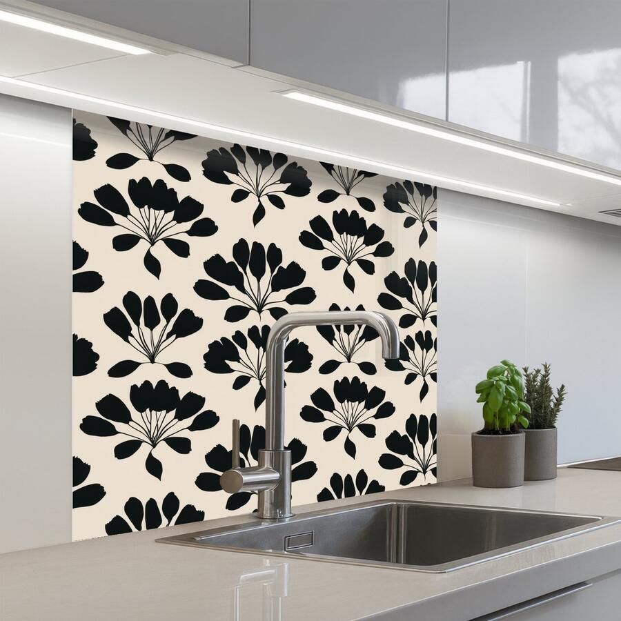 KitchenYeah Keuken achterwand 80x80 cm Spatscherm zelfklevend Abstract Patroon Zwart Muurbeschermer Spatwand fornuis