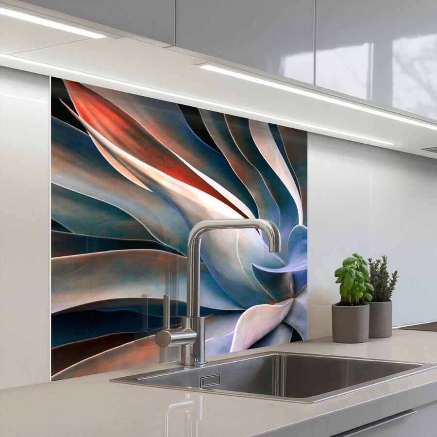 KitchenYeah Keuken achterwand 80x80 cm Spatscherm zelfklevend Bladeren Natuur Stilleven Blauw Muurbeschermer Spatwand fornuis