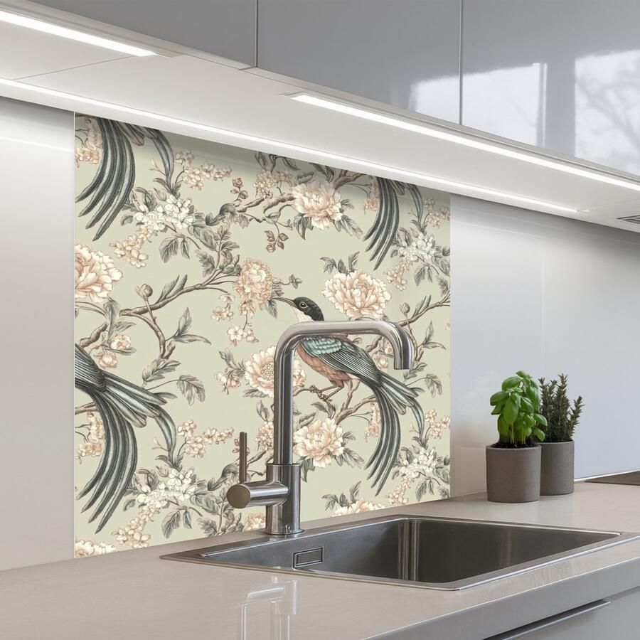 KitchenYeah Keuken achterwand 80x80 cm Spatscherm zelfklevend Bloem Vogel Kleurrijk Muurbeschermer Spatwand fornuis