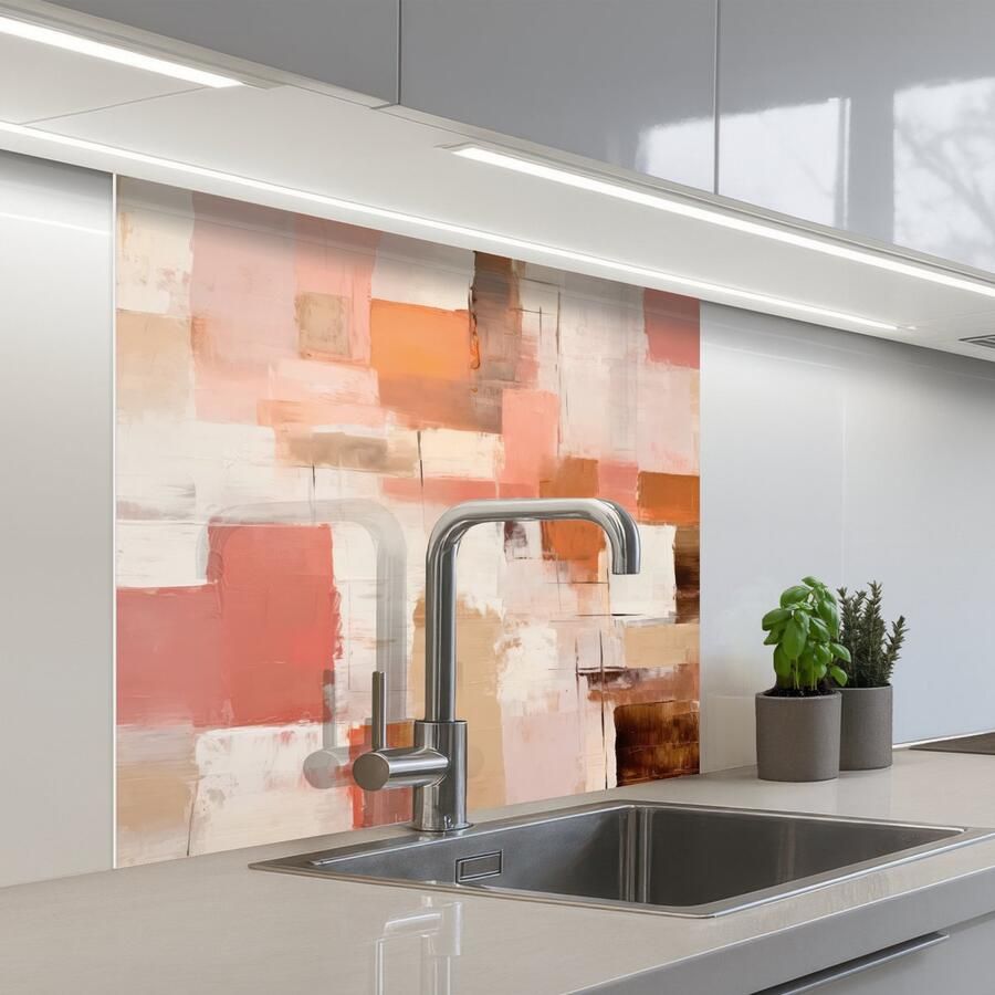 KitchenYeah Keuken achterwand 80x80 cm Spatscherm zelfklevend Kunst Roze Abstract Muurbeschermer Spatwand fornuis