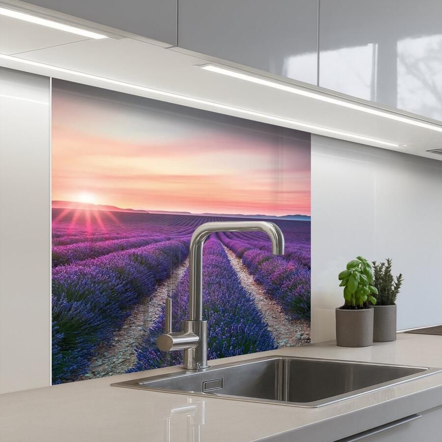 KitchenYeah Keuken achterwand 80x80 cm Spatscherm zelfklevend Lavendel Paars Bloemen Muurbeschermer Spatwand fornuis