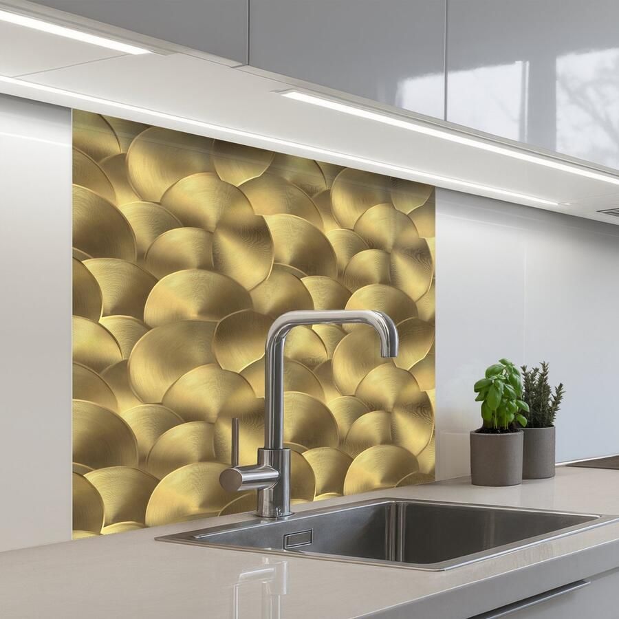 KitchenYeah Keuken achterwand 80x80 cm Spatscherm zelfklevend Modern Cirkel Goud Muurbeschermer Spatwand fornuis