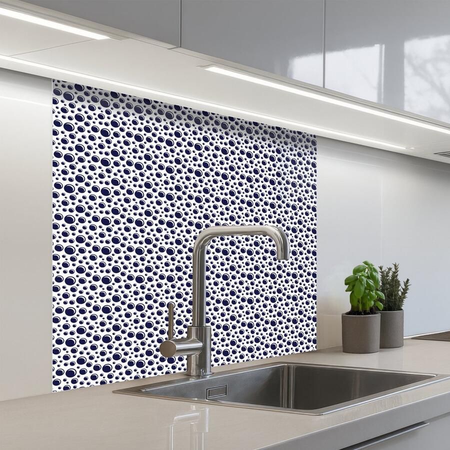 KitchenYeah Keuken achterwand 80x80 cm Spatscherm zelfklevend Oceaan Bubbel Blauw Wit Muurbeschermer Spatwand fornuis