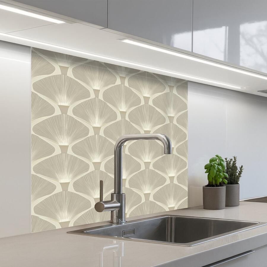 KitchenYeah Keuken achterwand 80x80 cm Spatscherm zelfklevend Paneel Ginkgo Zand Muurbeschermer Spatwand fornuis