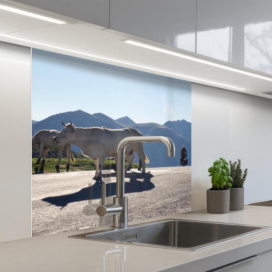 KitchenYeah Keuken achterwand 80x80 cm Spatscherm zelfklevend Schotse hooglander Licht Berg Natuur Muurbeschermer Spatwand fornuis - Foto 2