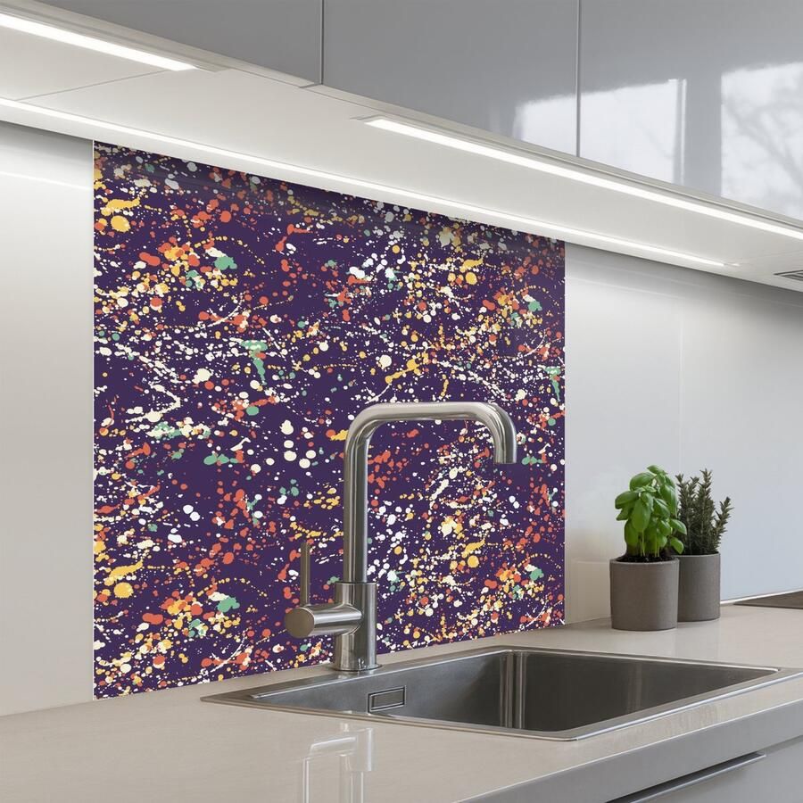 KitchenYeah Keuken achterwand 80x80 cm Spatscherm zelfklevend Spat Abstract Stippen Muurbeschermer Spatwand fornuis