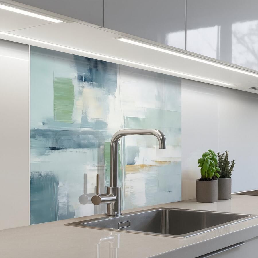 KitchenYeah Keuken achterwand 80x80 cm Spatscherm zelfklevend Verf Moderne kunst Abstract Grijs Muurbeschermer Spatwand fornuis