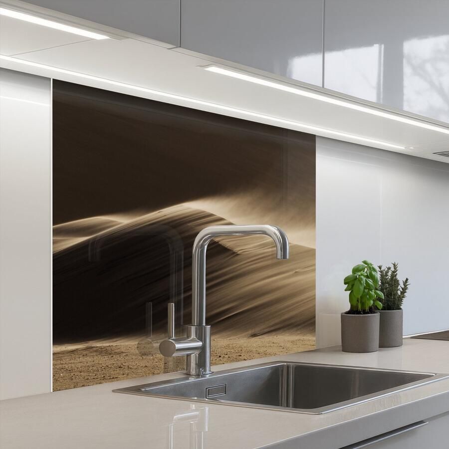 KitchenYeah Keuken achterwand 80x80 cm Spatscherm zelfklevend Woestijn Zand Natuur Duin Muurbeschermer Spatwand fornuis