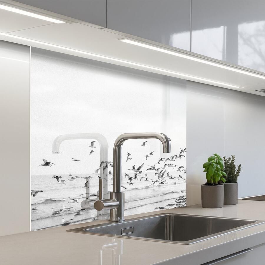 KitchenYeah Keuken achterwand 80x80 cm Spatscherm zelfklevend Zee Vogels Natuur Zeemeeuwen Muurbeschermer Spatwand fornuis