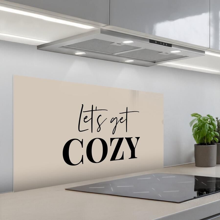 KitchenYeah Spatscherm 100x50 cm Zelfklevende achterwand Beige Winter Quote Cozy Keuken muurbeschermer Spatwand fornuis