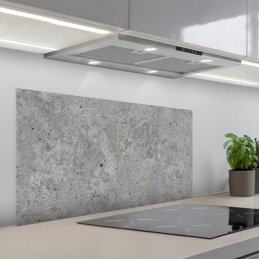 KitchenYeah Spatscherm 100x50 cm Zelfklevende achterwand Beton Leisteen Grijs Betonlook Keuken muurbeschermer Spatwand fornuis