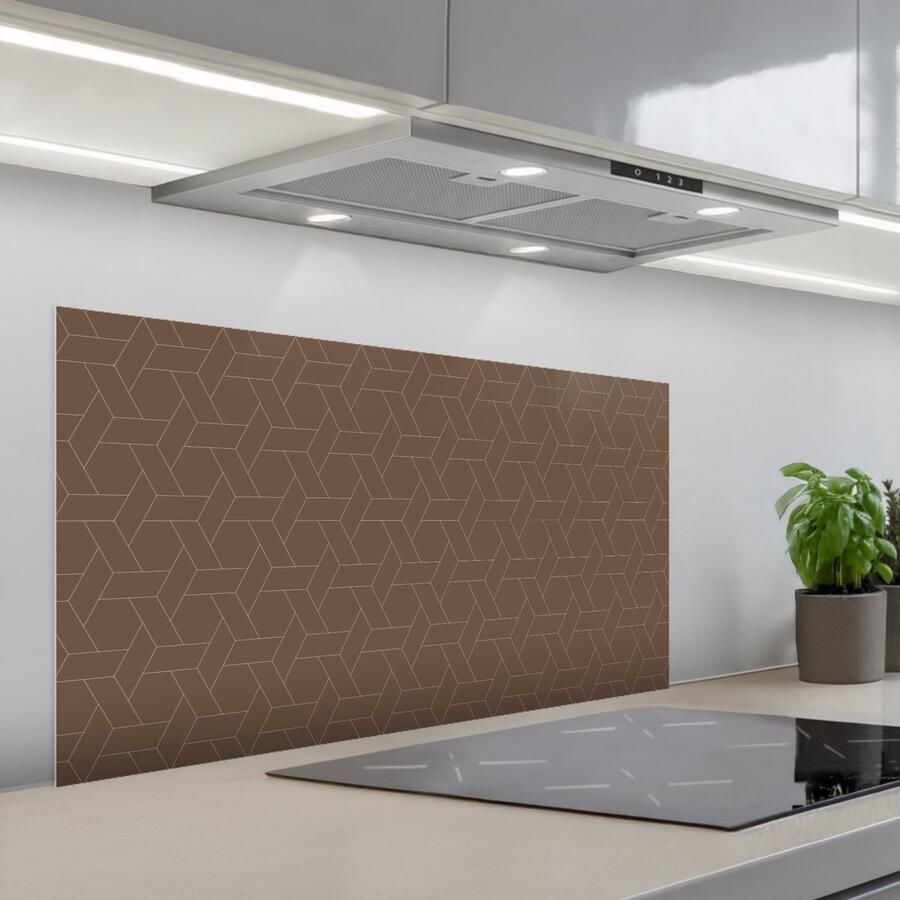 KitchenYeah Spatscherm 100x50 cm Zelfklevende achterwand Bruin Roze Patroon Keuken muurbeschermer Spatwand fornuis