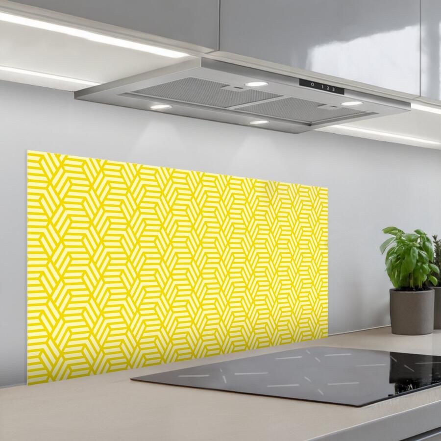 KitchenYeah Spatscherm 100x50 cm Zelfklevende achterwand Geel Patroon Geometrisch Keuken muurbeschermer Spatwand fornuis