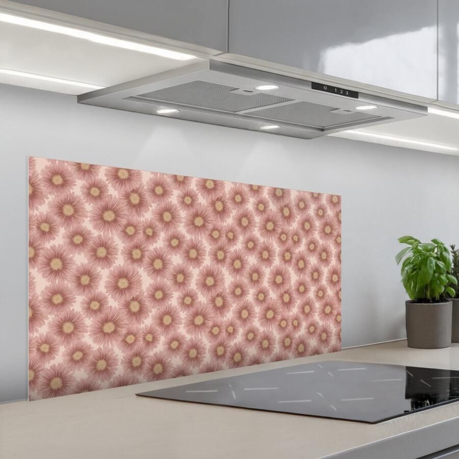 KitchenYeah Spatscherm 100x50 cm Zelfklevende achterwand Gerbera Bloemen Roze Keuken muurbeschermer Spatwand fornuis