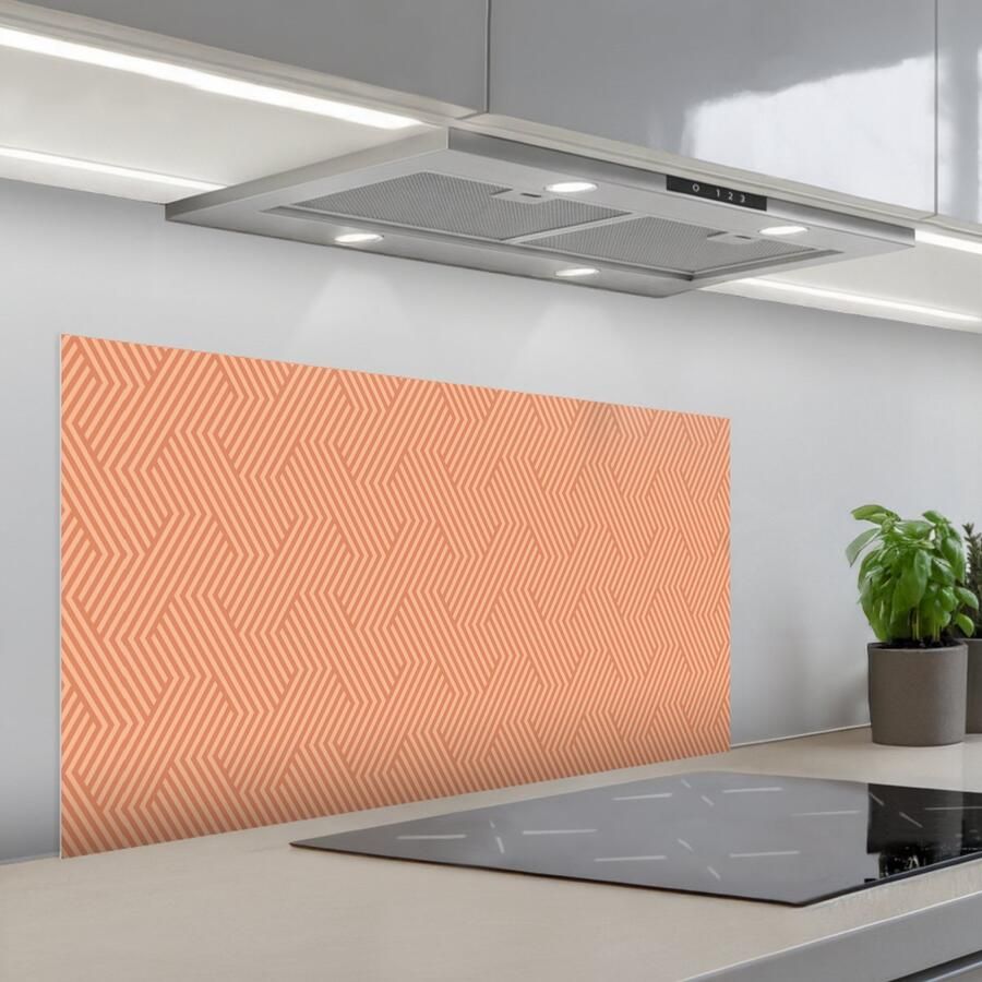 KitchenYeah Spatscherm 100x50 cm Zelfklevende achterwand Oranje Strepen Patroon Keuken muurbeschermer Spatwand fornuis