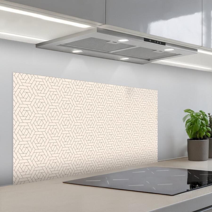 KitchenYeah Spatscherm 100x50 cm Zelfklevende achterwand Patroon Beige Lijnen Bruin Keuken muurbeschermer Spatwand fornuis