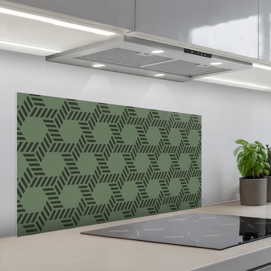 KitchenYeah Spatscherm 100x50 cm Zelfklevende achterwand Patroon Groen Geometrisch Keuken muurbeschermer Spatwand fornuis
