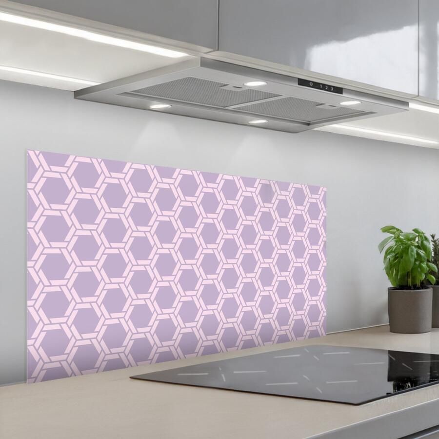 KitchenYeah Spatscherm 100x50 cm Zelfklevende achterwand Patroon Roze Paars Keuken muurbeschermer Spatwand fornuis