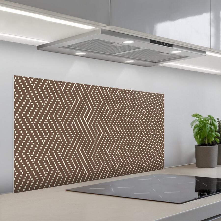 KitchenYeah Spatscherm 100x50 cm Zelfklevende achterwand Stippen Bruin Beige Patroon Keuken muurbeschermer Spatwand fornuis
