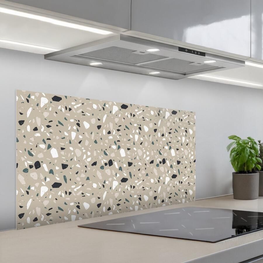 KitchenYeah Spatscherm 100x50 cm Zelfklevende achterwand Terrazzo Patroon Groen Keuken muurbeschermer Spatwand fornuis