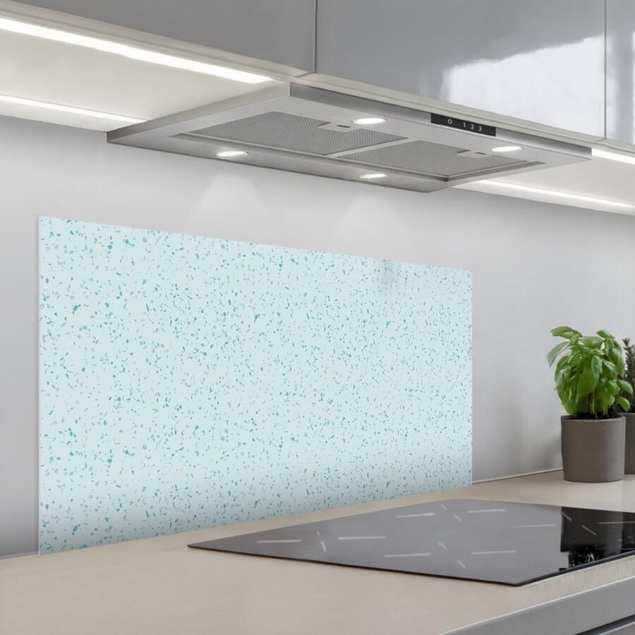 KitchenYeah Spatscherm 100x50 cm Zelfklevende achterwand Terrazzo Patroon Kleurrijk Baby Blauw Keuken muurbeschermer Spatwand fornuis