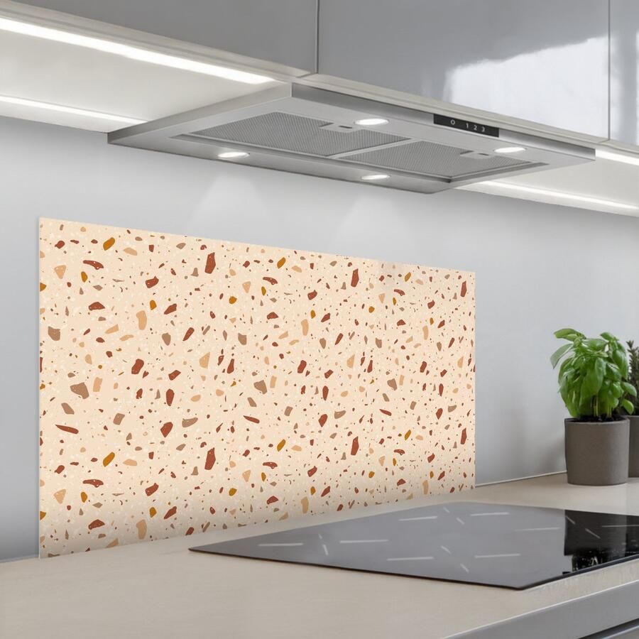 KitchenYeah Spatscherm 100x50 cm Zelfklevende achterwand Terrazzo Patroon Kleurrijk Steen Keuken muurbeschermer Spatwand fornuis