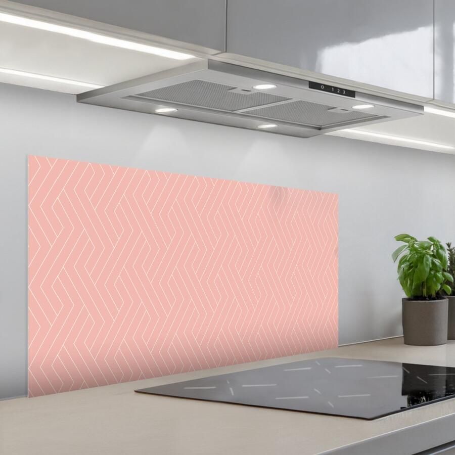 KitchenYeah Spatscherm 100x50 cm Zelfklevende achterwand Zalmroze Strepen Patroon Keuken muurbeschermer Spatwand fornuis