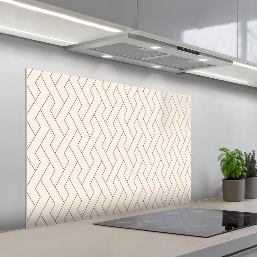 KitchenYeah Spatscherm 100x65 cm Zelfklevende achterwand Beige Zigzag Patroon Keuken muurbeschermer Spatwand fornuis