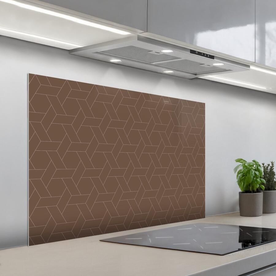 KitchenYeah Spatscherm 100x65 cm Zelfklevende achterwand Bruin Roze Patroon Keuken muurbeschermer Spatwand fornuis