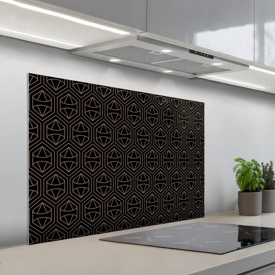 KitchenYeah Spatscherm 100x65 cm Zelfklevende achterwand Goud Zwart Diamant Keuken muurbeschermer Spatwand fornuis
