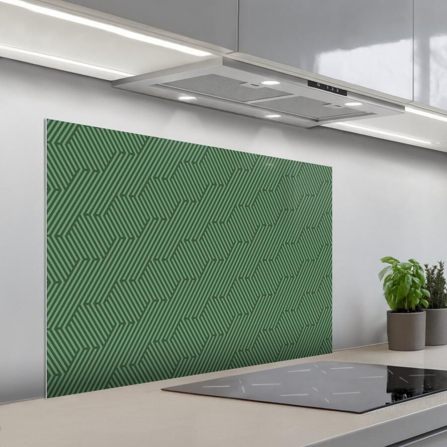 KitchenYeah Spatscherm 100x65 cm Zelfklevende achterwand Groen Strepen Patroon Keuken muurbeschermer Spatwand fornuis