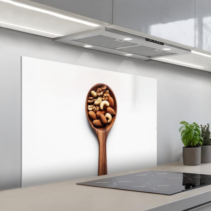 KitchenYeah Spatscherm 100x65 cm Zelfklevende achterwand Noten Wit Hout Keuken muurbeschermer Spatwand fornuis