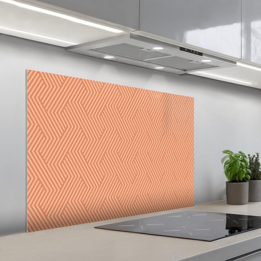 KitchenYeah Spatscherm 100x65 cm Zelfklevende achterwand Oranje Strepen Patroon Keuken muurbeschermer Spatwand fornuis