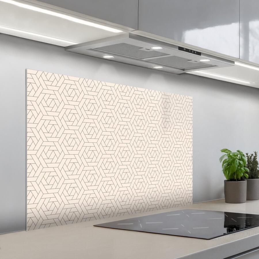 KitchenYeah Spatscherm 100x65 cm Zelfklevende achterwand Patroon Beige Lijnen Bruin Keuken muurbeschermer Spatwand fornuis