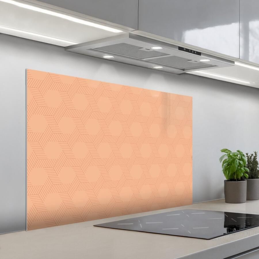 KitchenYeah Spatscherm 100x65 cm Zelfklevende achterwand Patroon Oranje Lijnen Keuken muurbeschermer Spatwand fornuis