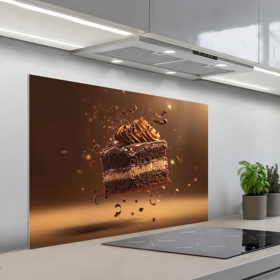KitchenYeah Spatscherm 100x65 cm Zelfklevende achterwand Taart Chocolade Eten Brownie Keuken muurbeschermer Spatwand fornuis - Foto 1