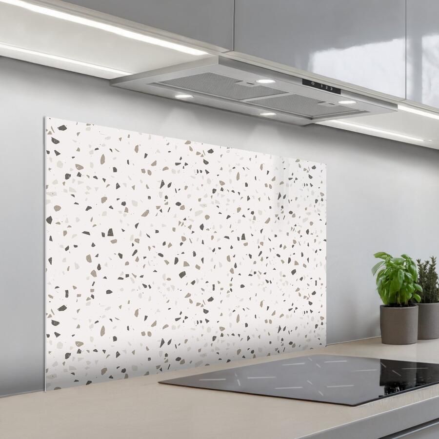 KitchenYeah Spatscherm 100x65 cm Zelfklevende achterwand Terrazzo Patroon Créme Keuken muurbeschermer Spatwand fornuis