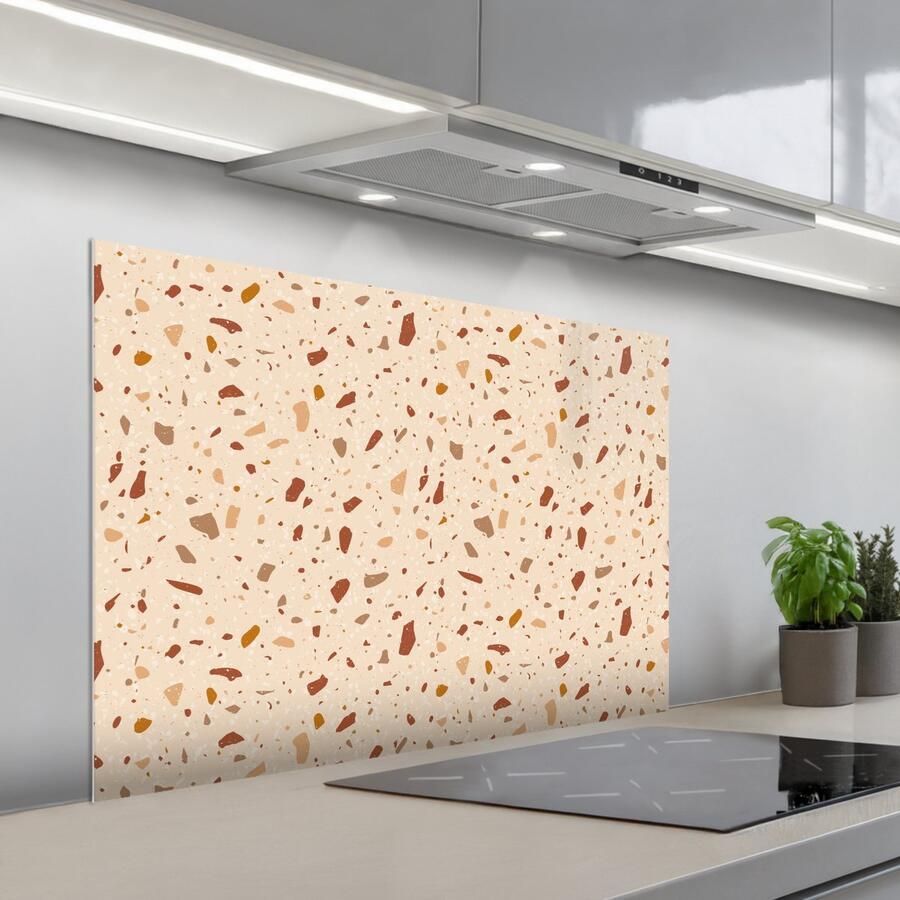 KitchenYeah Spatscherm 100x65 cm Zelfklevende achterwand Terrazzo Patroon Kleurrijk Steen Keuken muurbeschermer Spatwand fornuis