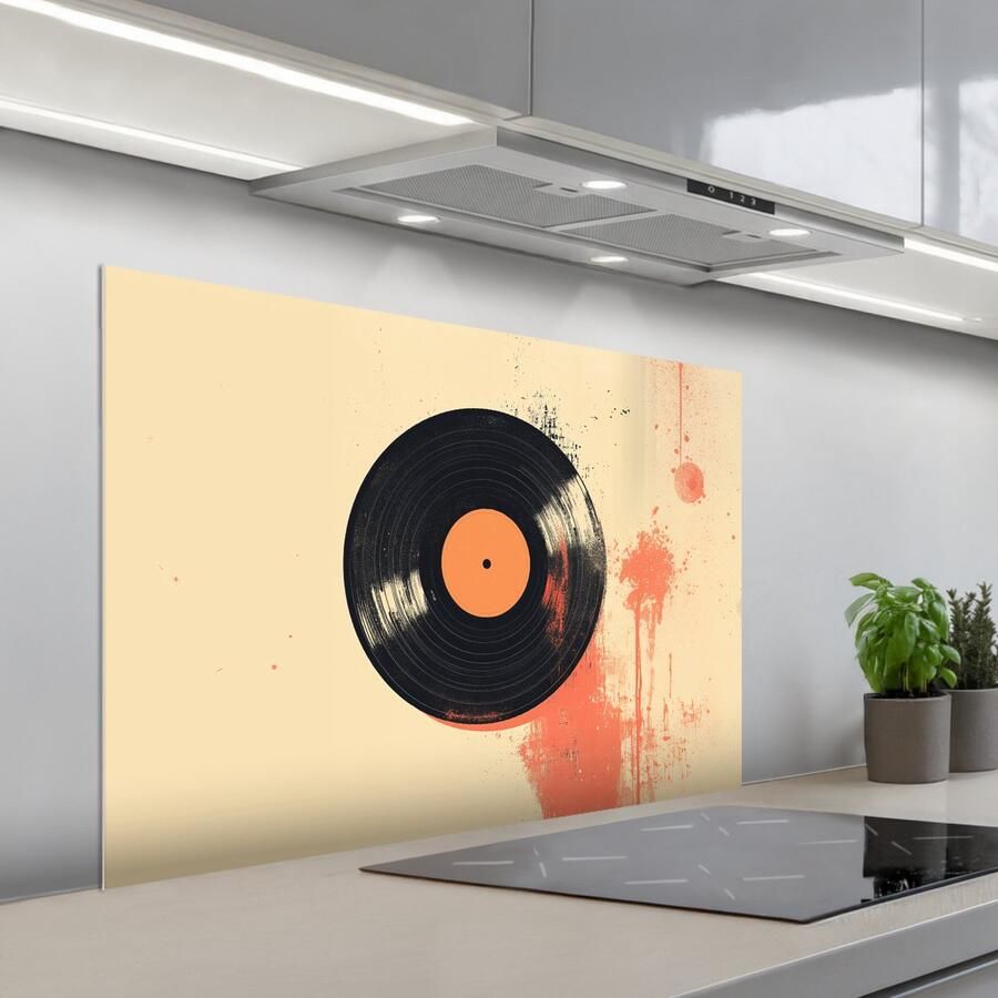 KitchenYeah Spatscherm 100x65 cm Zelfklevende achterwand Vinylplaat Zwart Verfspatten Retro Keuken muurbeschermer Spatwand fornuis