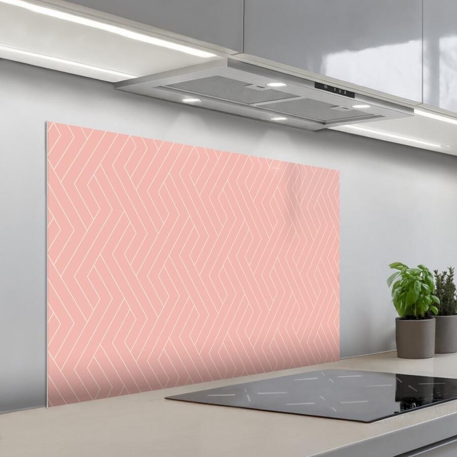 KitchenYeah Spatscherm 100x65 cm Zelfklevende achterwand Zalmroze Strepen Patroon Keuken muurbeschermer Spatwand fornuis