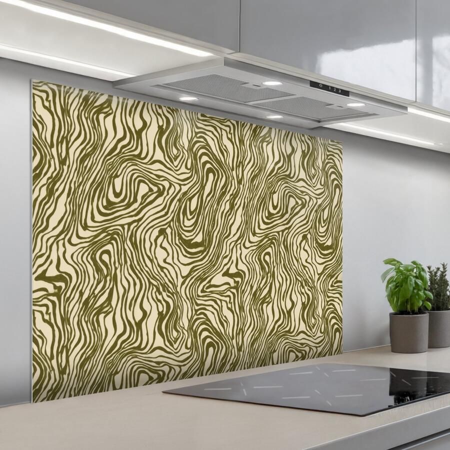 KitchenYeah Spatscherm 100x75 cm Zelfklevende achterwand Abstract Marmer print Groen Keuken muurbeschermer Spatwand fornuis