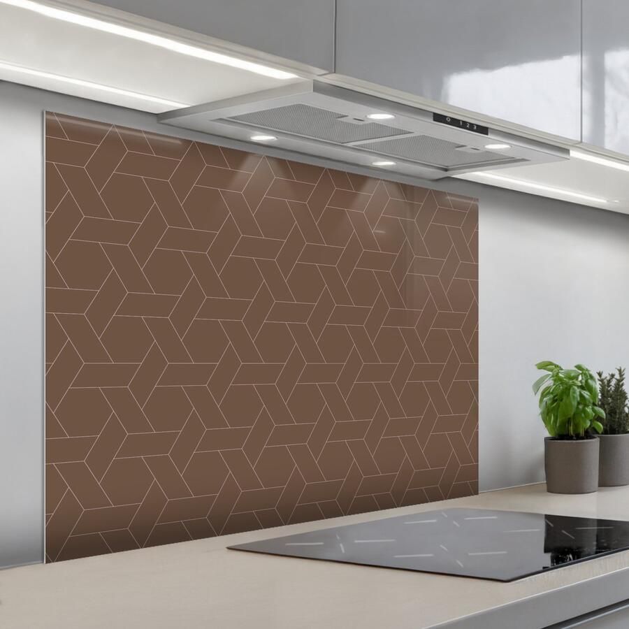 KitchenYeah Spatscherm 100x75 cm Zelfklevende achterwand Bruin Roze Patroon Keuken muurbeschermer Spatwand fornuis