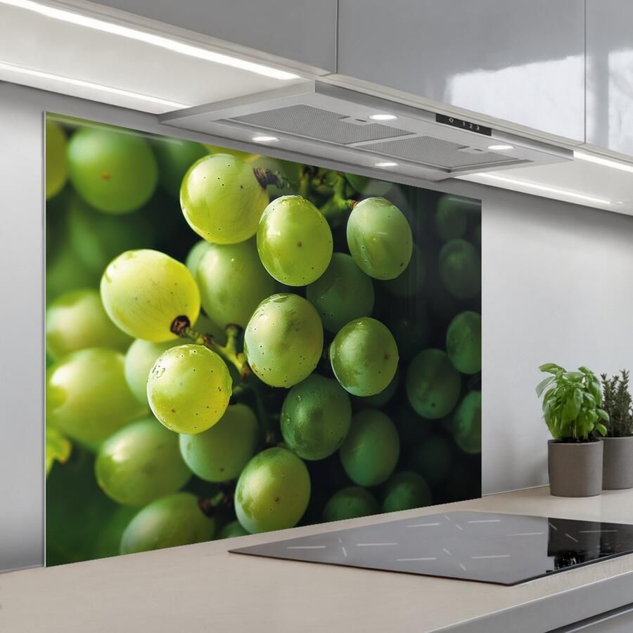 KitchenYeah Spatscherm 100x75 cm Zelfklevende achterwand Druiven Tros Groen Keuken muurbeschermer Spatwand fornuis