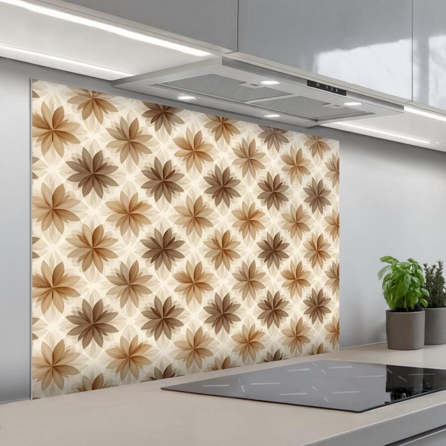 KitchenYeah Spatscherm 100x75 cm Zelfklevende achterwand Geografisch Patroon Bruin Keuken muurbeschermer Spatwand fornuis