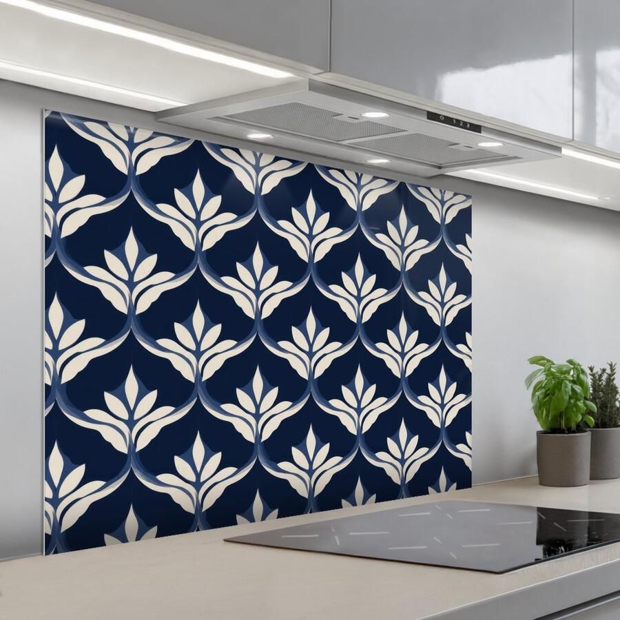 KitchenYeah Spatscherm 100x75 cm Zelfklevende achterwand Modern Ontwerp Blauw Keuken muurbeschermer Spatwand fornuis