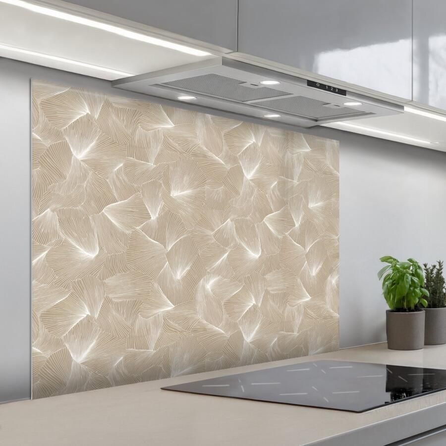 KitchenYeah Spatscherm 100x75 cm Zelfklevende achterwand Organisch Textuur Beige Keuken muurbeschermer Spatwand fornuis