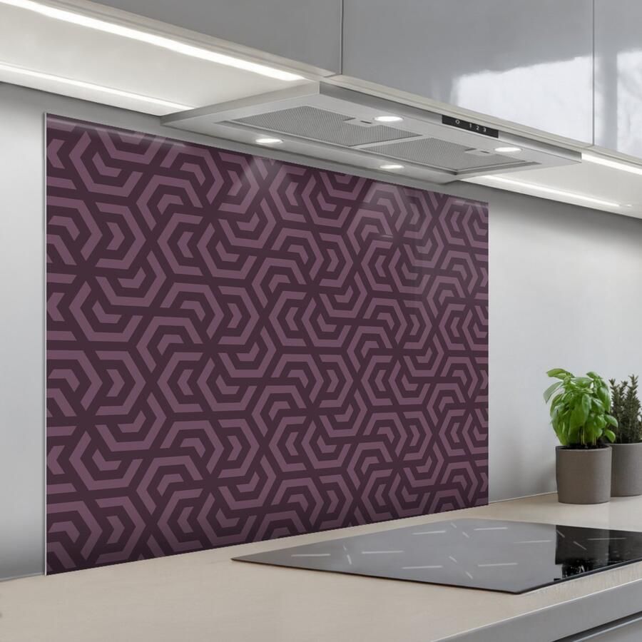KitchenYeah Spatscherm 100x75 cm Zelfklevende achterwand Paars Geometrisch Patroon Donker Keuken muurbeschermer Spatwand fornuis